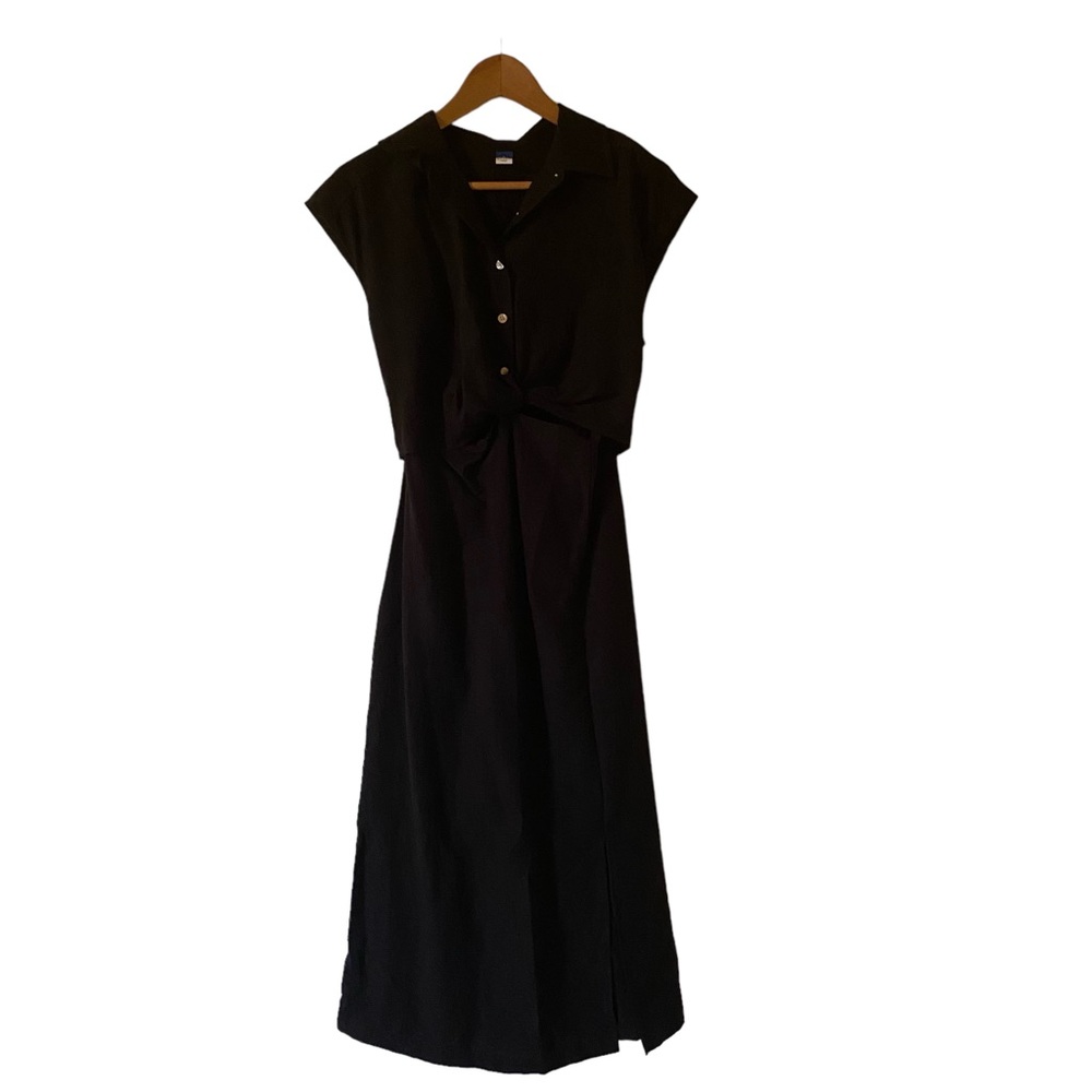 Little Black Dress Old Navy Midi Twist Front Cutout Waist Leg Slit Medium LBD